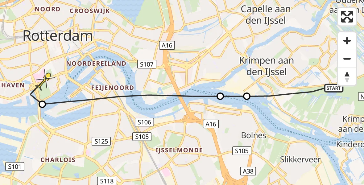 Routekaart van de vlucht: Lifeliner 2 naar Erasmus MC, Sluisvlietpad