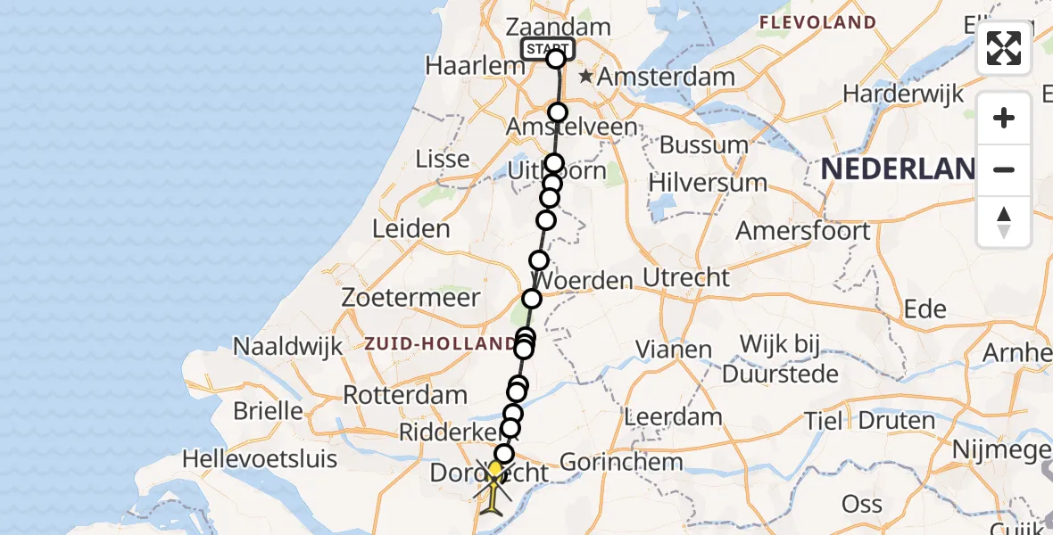 Routekaart van de vlucht: Lifeliner 1 naar Dordrecht, Westhaven