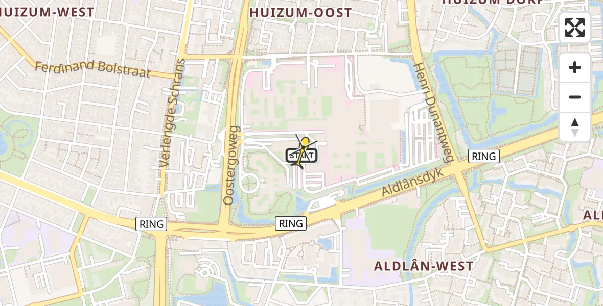 Routekaart van de vlucht: Ambulanceheli naar Leeuwarden, Aldlânsdyk