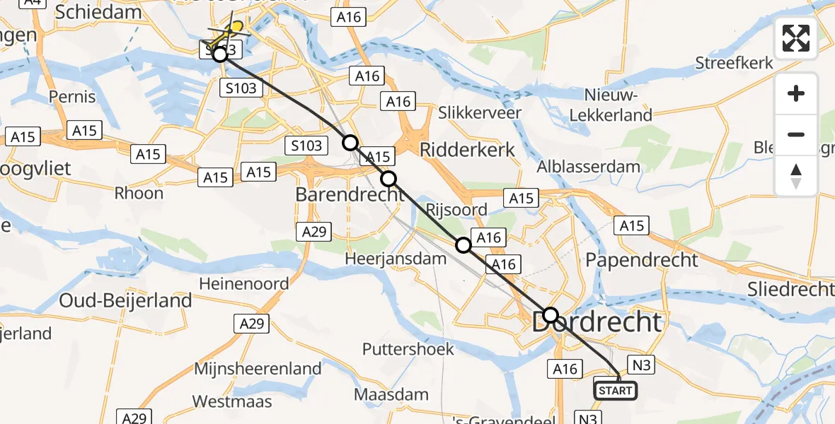 Routekaart van de vlucht: Lifeliner 1 naar Erasmus MC, De Essenhof