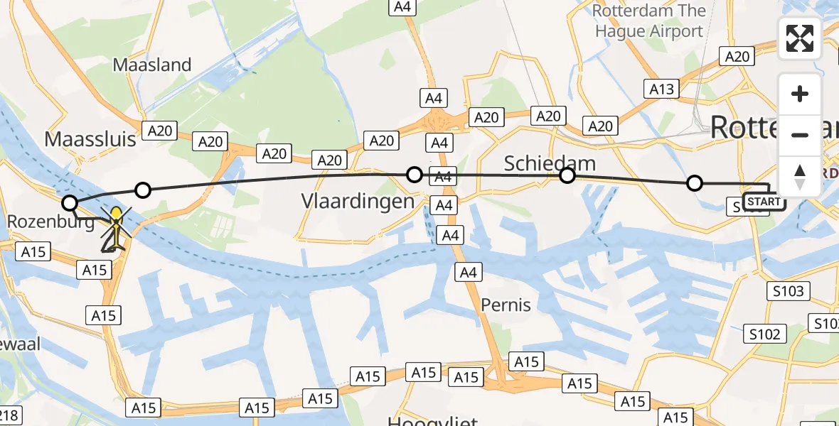 Routekaart van de vlucht: Lifeliner 2 naar Rozenburg, Nieuwe Binnenweg