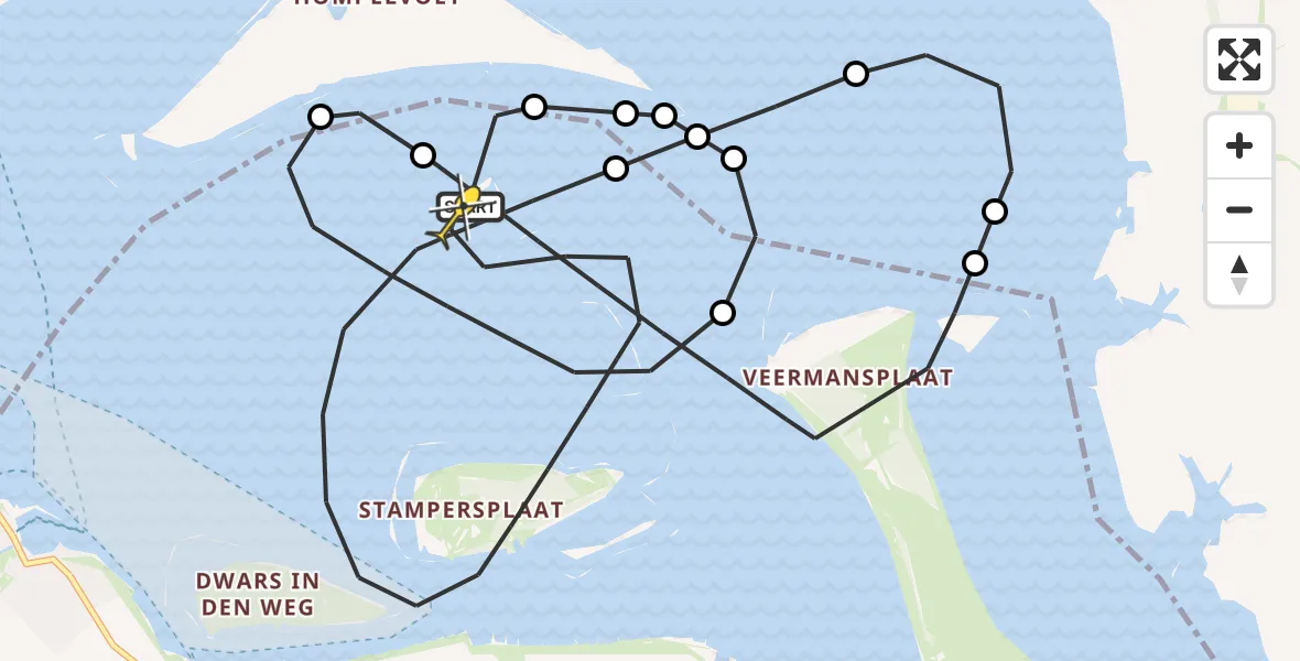 Routekaart van de vlucht: Kustwachthelikopter naar Brouwershaven, Paardenplaat