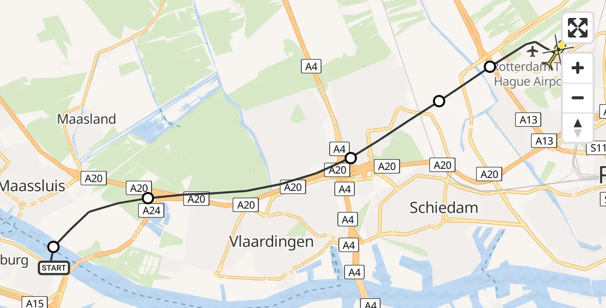Routekaart van de vlucht: Lifeliner 2 naar Rotterdam The Hague Airport, Vlaardingsedijk