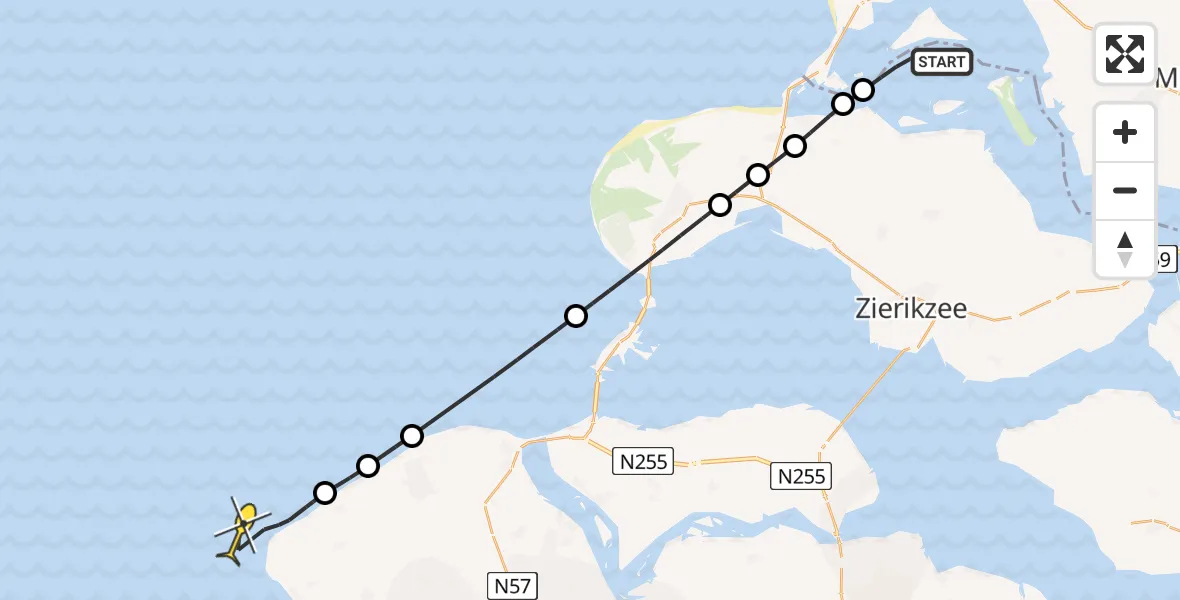 Routekaart van de vlucht: Kustwachthelikopter naar Vlissingen
