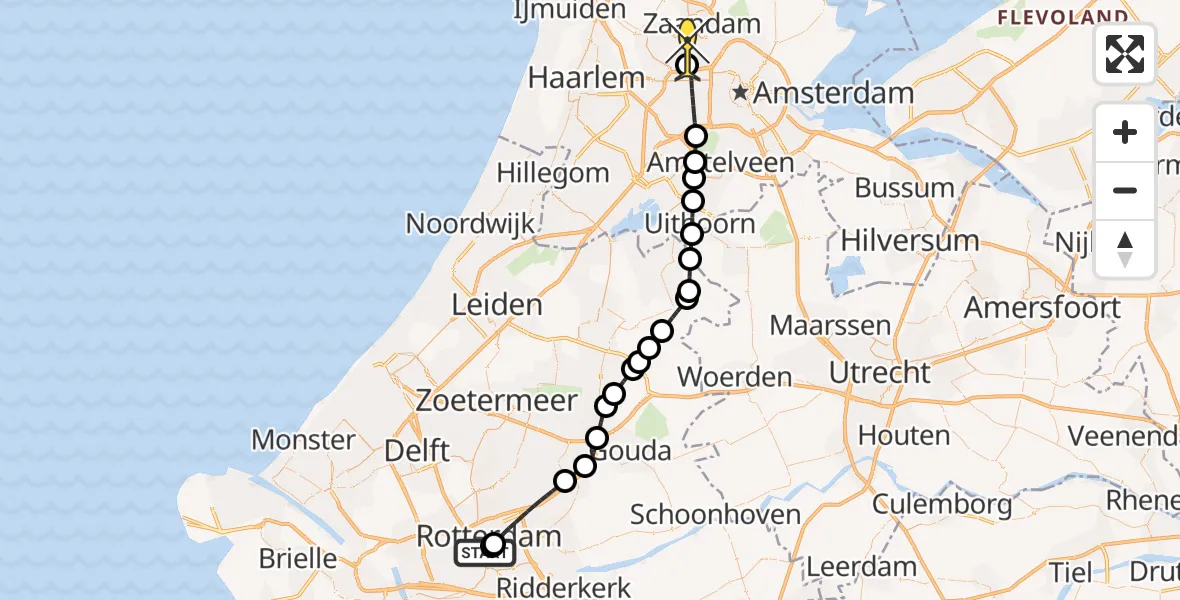 Routekaart van de vlucht: Lifeliner 1 naar Amsterdam Heliport, Schiedamsedijk