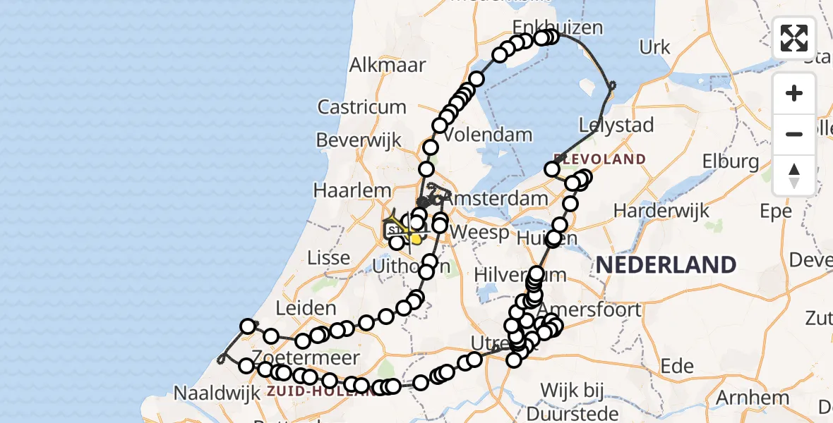 Routekaart van de vlucht: Politieheli naar Schiphol, Aalsmeer