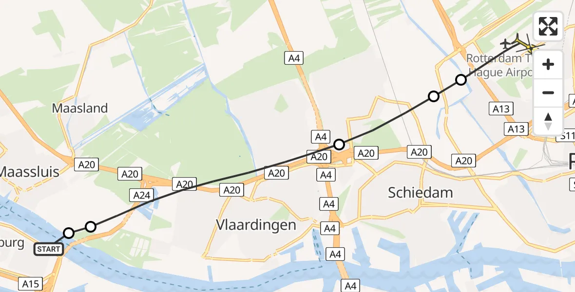 Routekaart van de vlucht: Lifeliner 2 naar Rotterdam The Hague Airport, Maassluissedijk