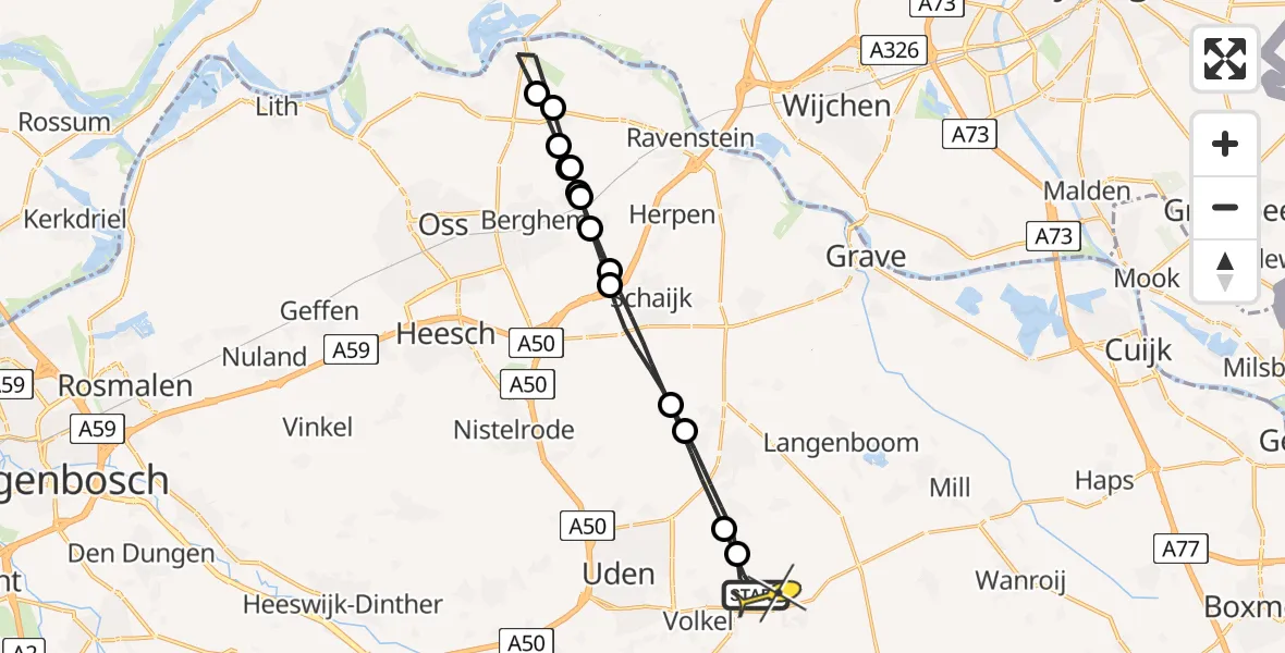 Routekaart van de vlucht: Lifeliner 3 naar Vliegbasis Volkel, De Bunders