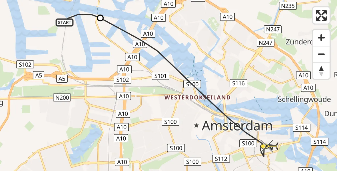 Routekaart van de vlucht: Lifeliner 1 naar Amsterdam, Dukdalfweg