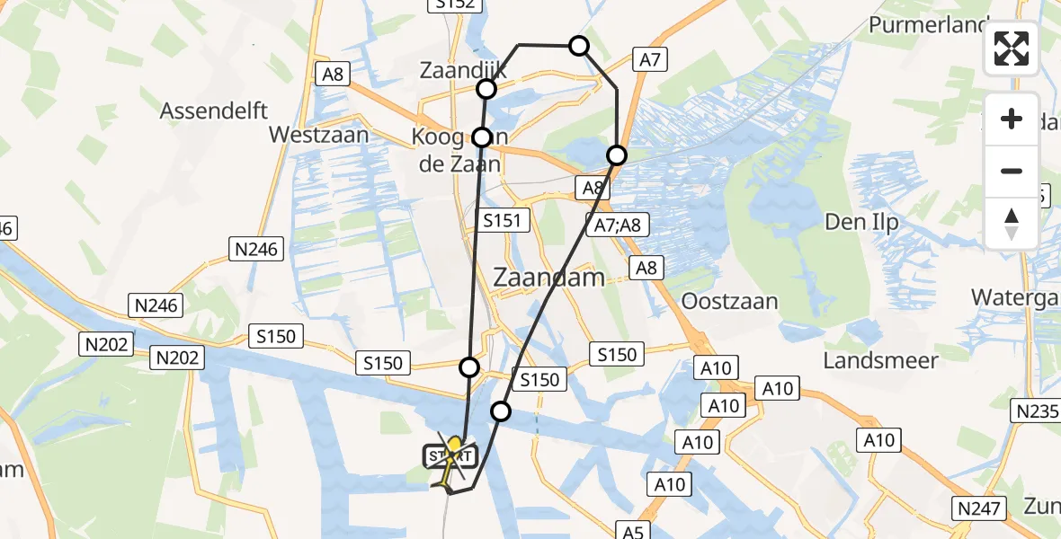 Routekaart van de vlucht: Lifeliner 1 naar Amsterdam Heliport, Hornweg