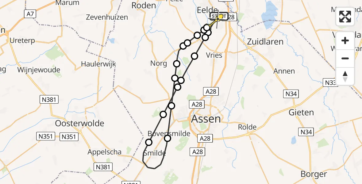 Routekaart van de vlucht: Lifeliner 4 naar Groningen Airport Eelde, Homsteeg