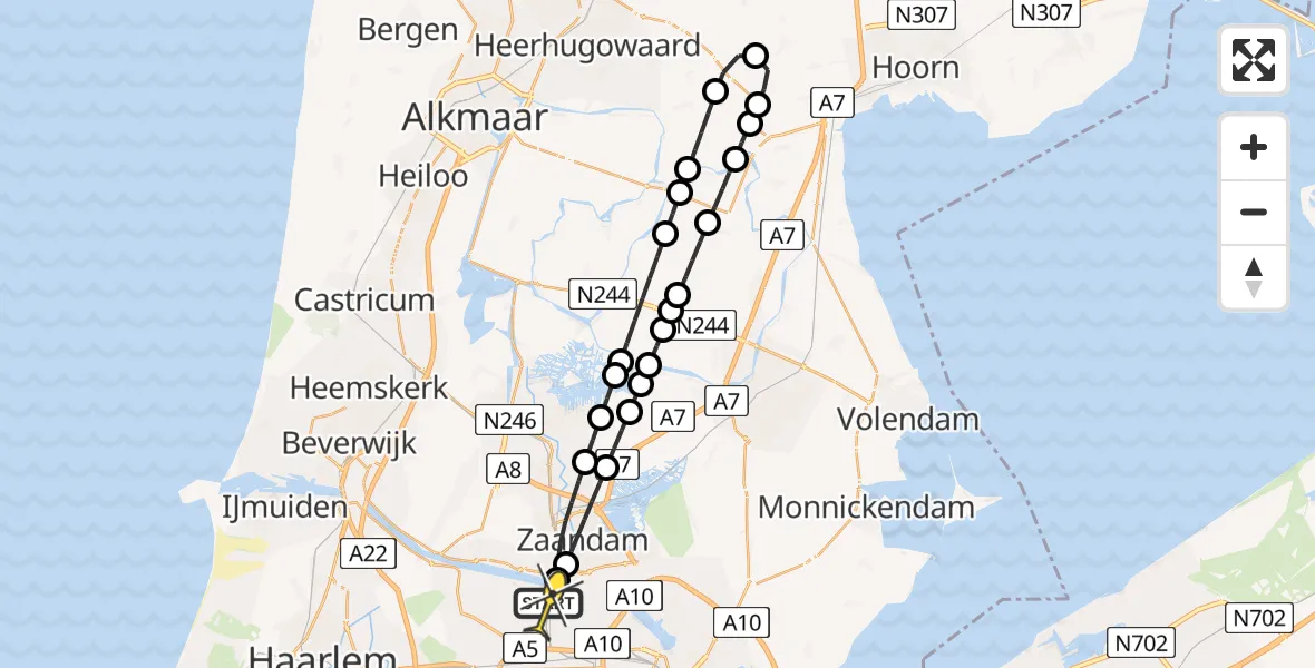Routekaart van de vlucht: Lifeliner 1 naar Amsterdam Heliport, Grote Tocht