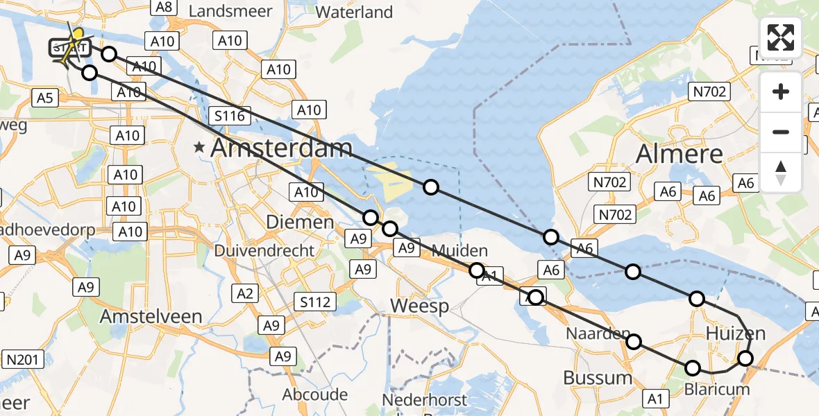 Routekaart van de vlucht: Lifeliner 1 naar Amsterdam Heliport, Westhavenweg