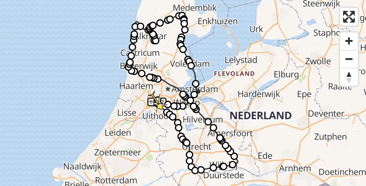 Vluchtroute Politiehelikopter van Schiphol naar Schiphol