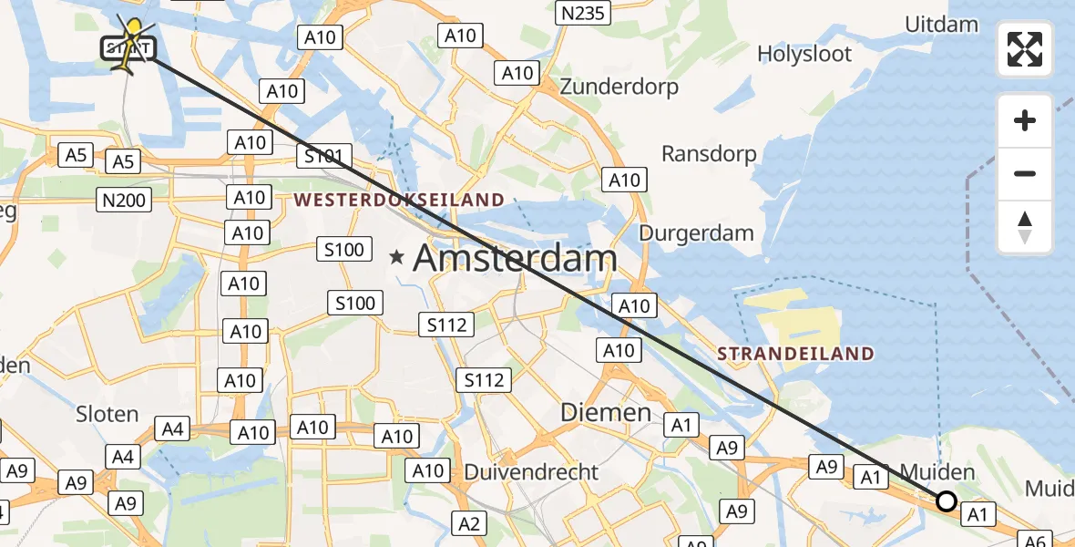 Routekaart van de vlucht: Lifeliner 1 naar Amsterdam Heliport, Rijksweg