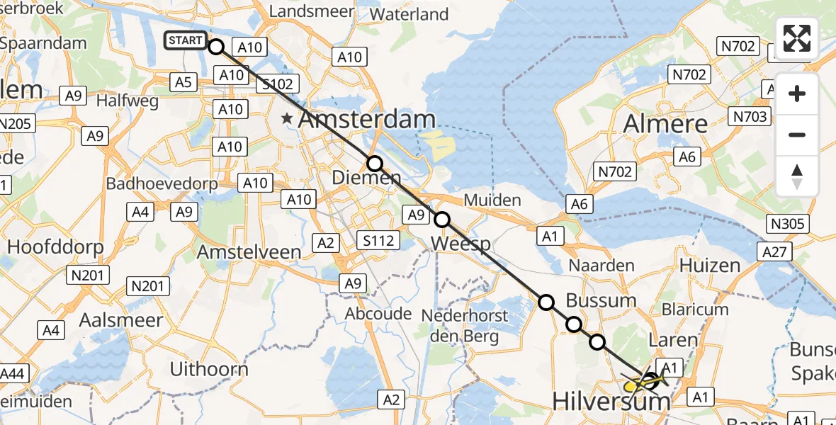 Routekaart van de vlucht: Lifeliner 1 naar Hilversum, Westhavenweg