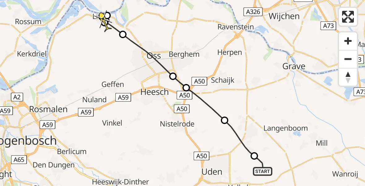 Routekaart van de vlucht: Lifeliner 3 naar Lith, Millsebaan