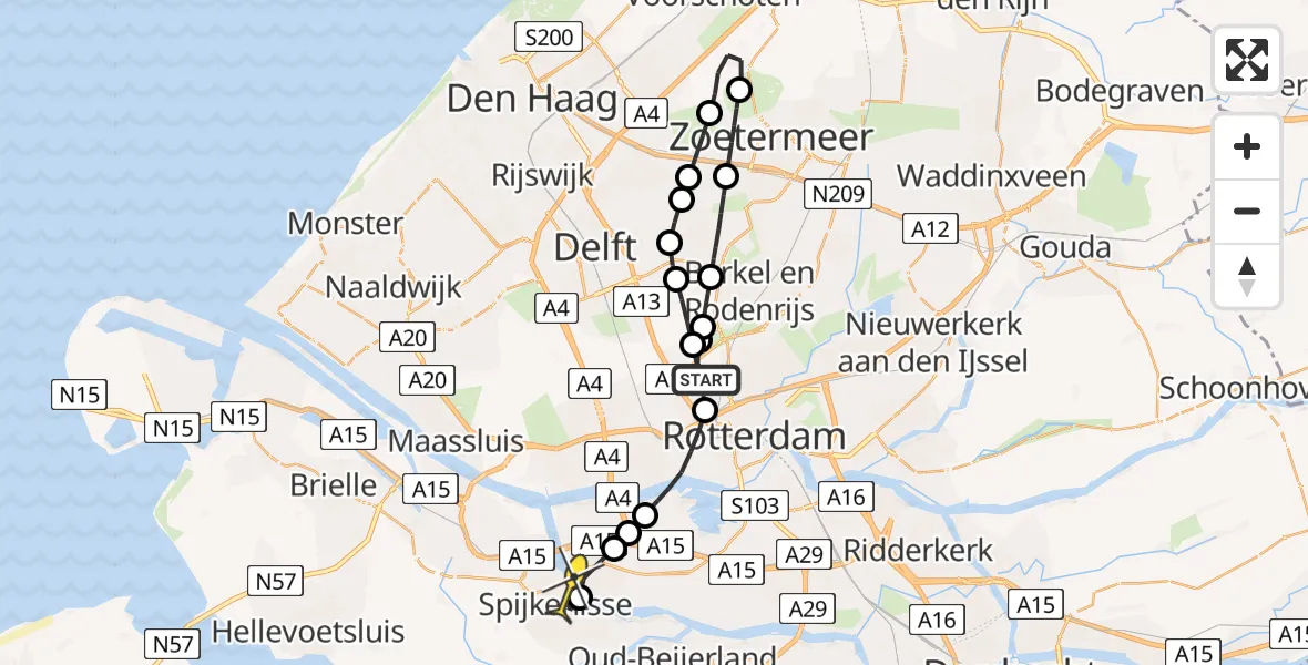 Routekaart van de vlucht: Lifeliner 2 naar Spijkenisse, A16 Rotterdam