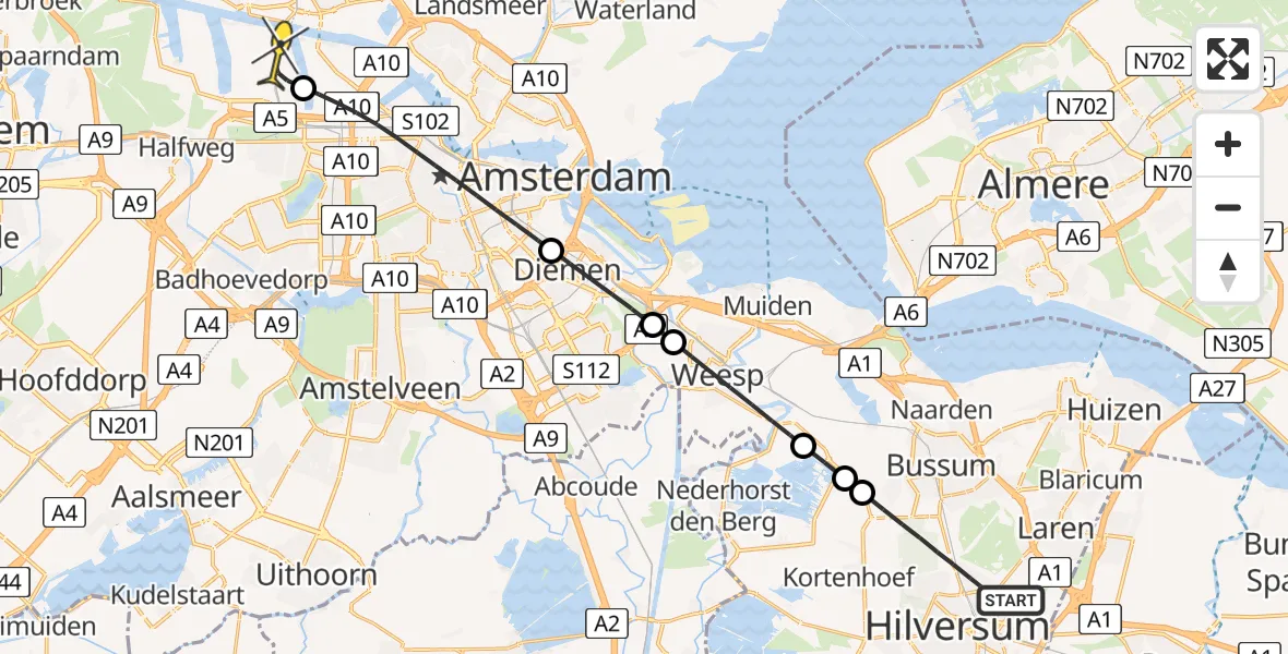 Routekaart van de vlucht: Lifeliner 1 naar Amsterdam Heliport, Johannes Geradtsweg