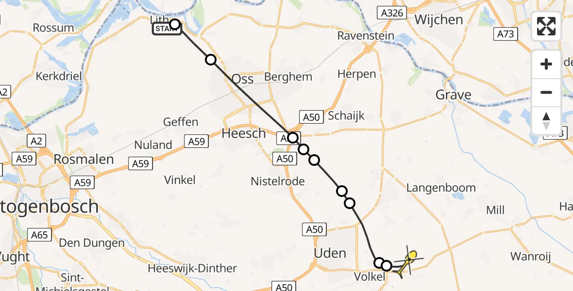 Routekaart van de vlucht: Lifeliner 3 naar Vliegbasis Volkel, Dorpsstraat