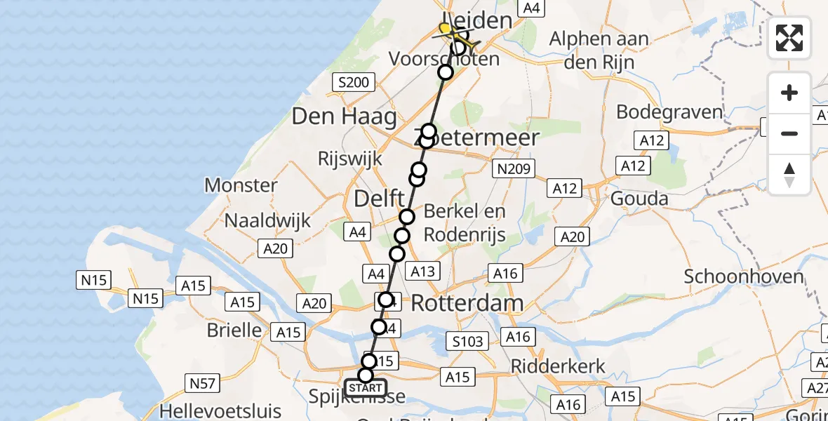 Routekaart van de vlucht: Lifeliner 2 naar Voorschoten, Hongerlandsedijk