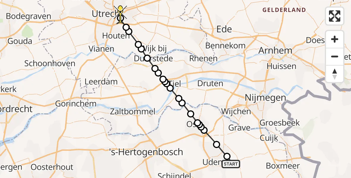 Routekaart van de vlucht: Lifeliner 3 naar Universitair Medisch Centrum Utrecht, Zeelandsedijk