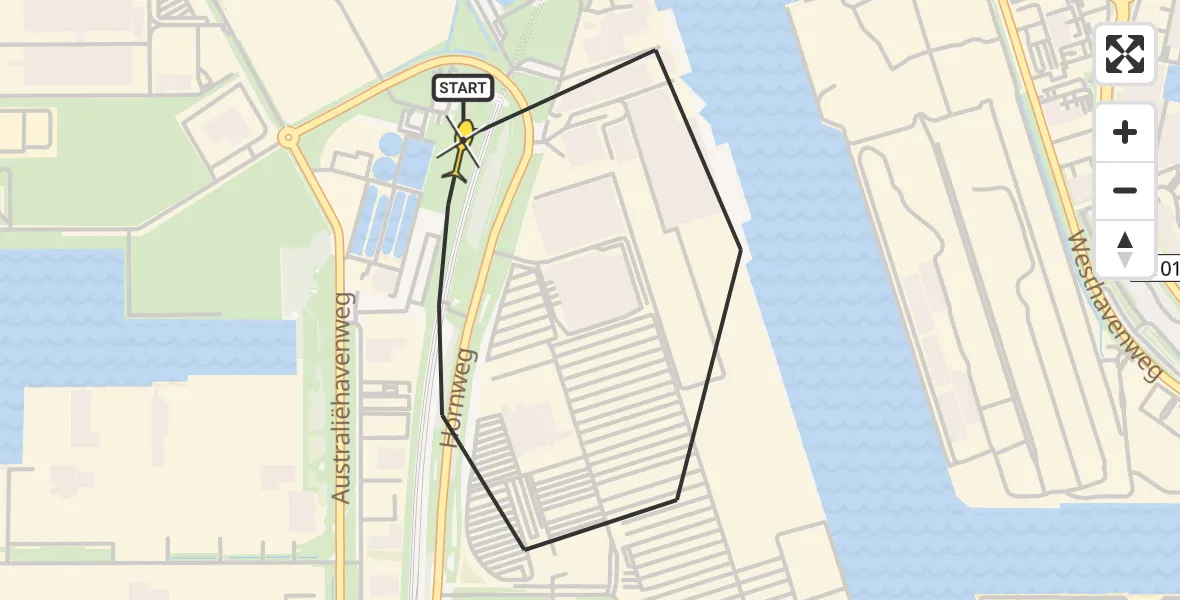 Routekaart van de vlucht: Lifeliner 1 naar Amsterdam Heliport, Lipariweg
