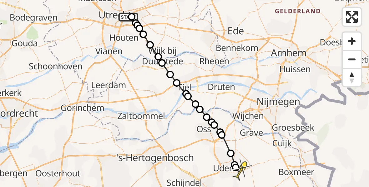 Routekaart van de vlucht: Lifeliner 3 naar Vliegbasis Volkel, Bisschopsweg