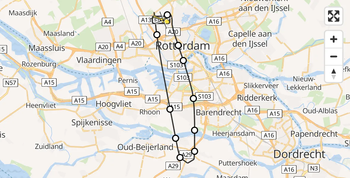 Routekaart van de vlucht: Lifeliner 2 naar Rotterdam The Hague Airport, Witte brug