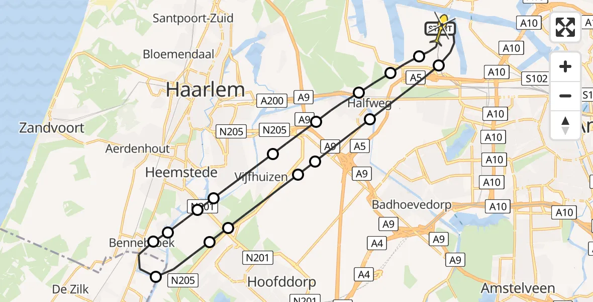 Routekaart van de vlucht: Lifeliner 1 naar Amsterdam Heliport, Westhaven