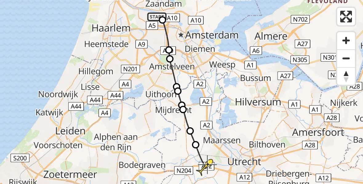 Routekaart van de vlucht: Lifeliner 1 naar Harmelen, Kajuitpad