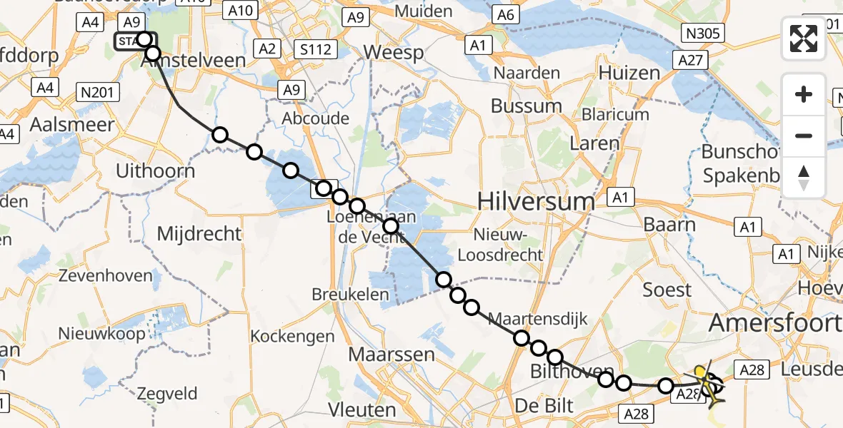 Routekaart van de vlucht: Politieheli naar Amersfoort, Nieuwemeerdijk