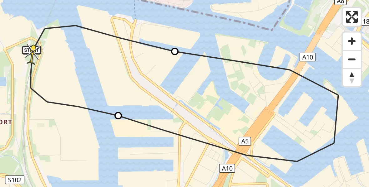 Routekaart van de vlucht: Lifeliner 1 naar Amsterdam Heliport, Westpoort