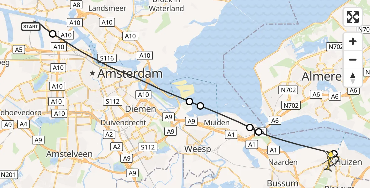 Routekaart van de vlucht: Lifeliner 1 naar Huizen, Westhavenweg