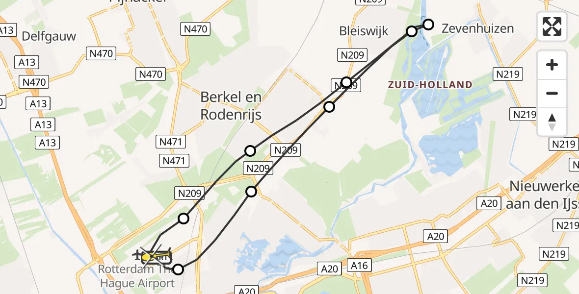 Routekaart van de vlucht: Lifeliner 2 naar Rotterdam The Hague Airport, Bovendijk
