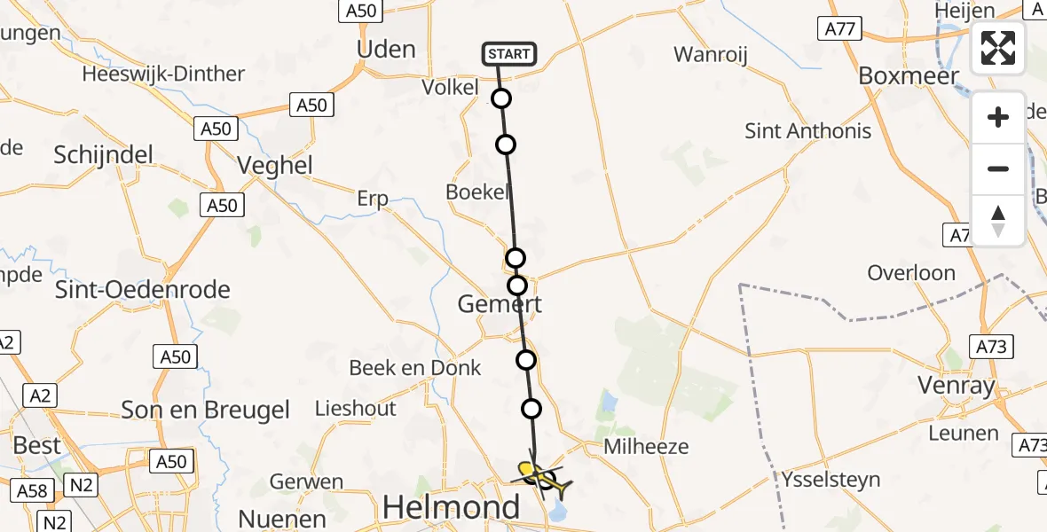 Routekaart van de vlucht: Lifeliner 3 naar Bakel, Zeelandsedijk