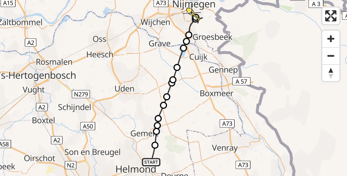 Routekaart van de vlucht: Lifeliner 3 naar Radboud Universitair Medisch Centrum, Nuijeneind