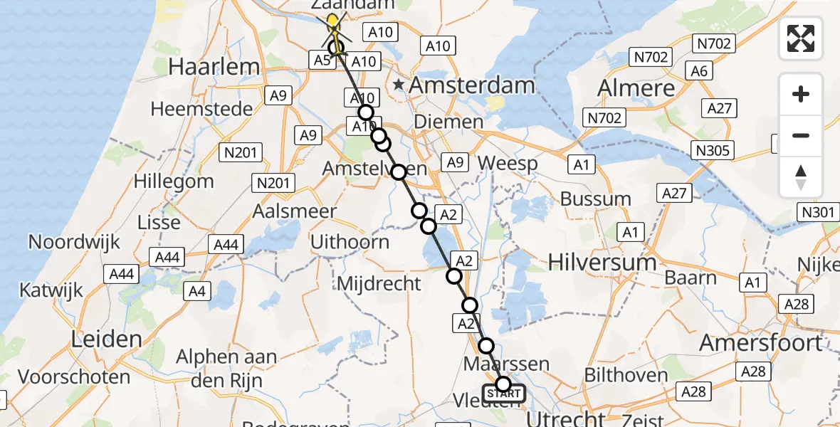 Routekaart van de vlucht: Lifeliner 1 naar Amsterdam Heliport, Haagstede