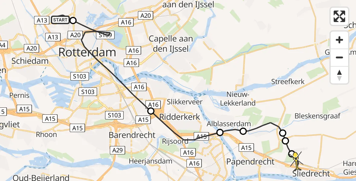 Routekaart van de vlucht: Lifeliner 2 naar Sliedrecht, Gilze-Rijenstraat