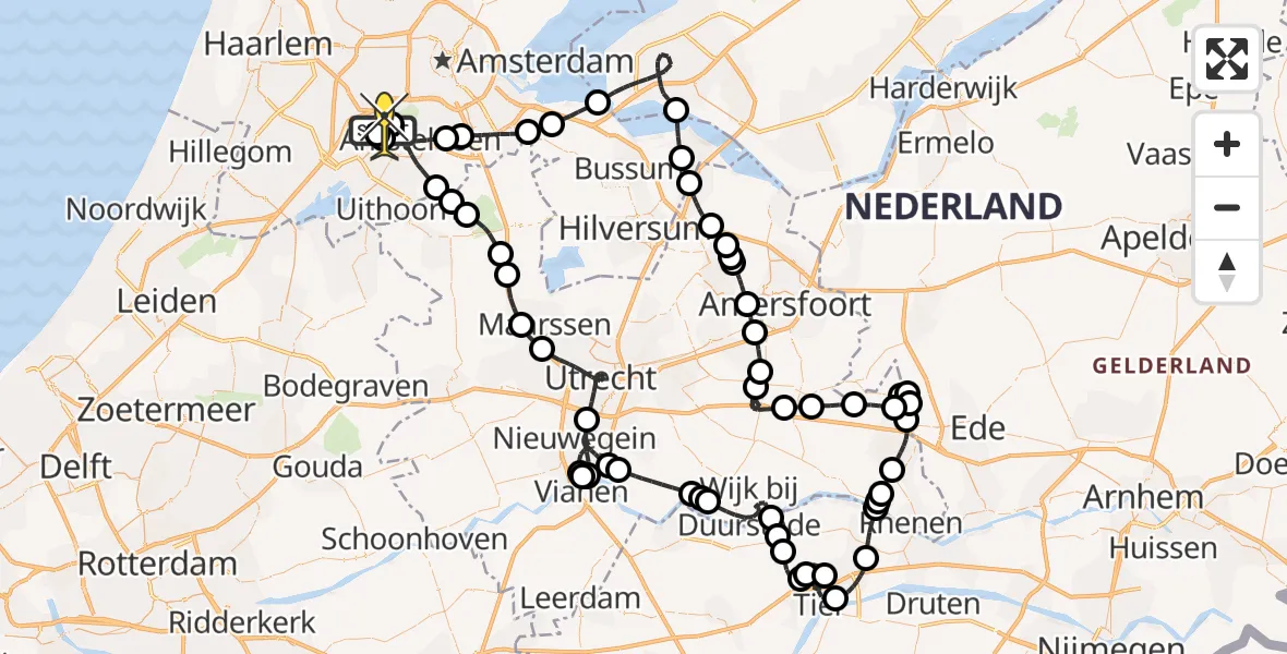 Vluchtroute Politiehelikopter van Schiphol naar Schiphol