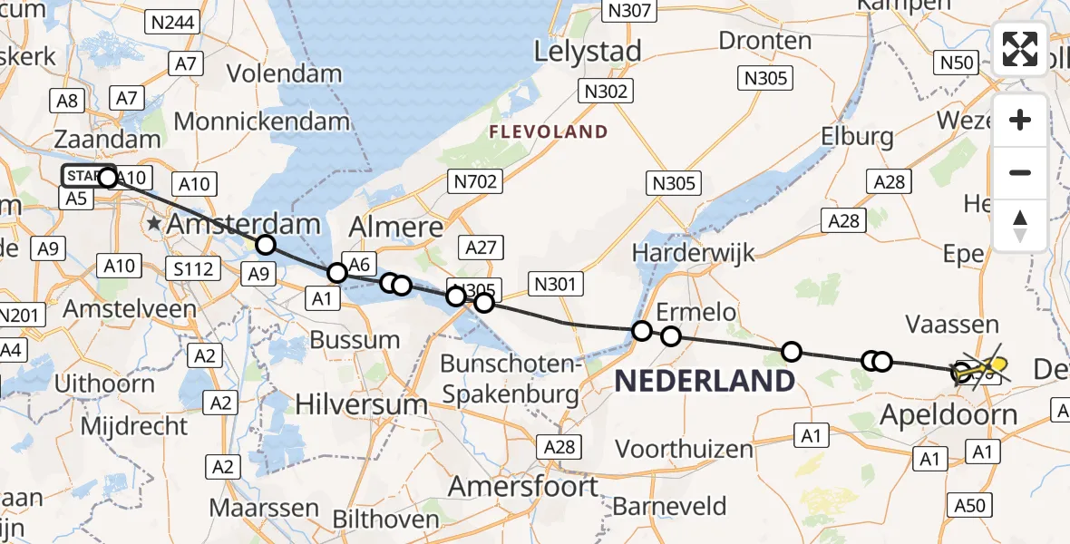 Routekaart van de vlucht: Lifeliner 1 naar Beemte Broekland, Westhavenweg