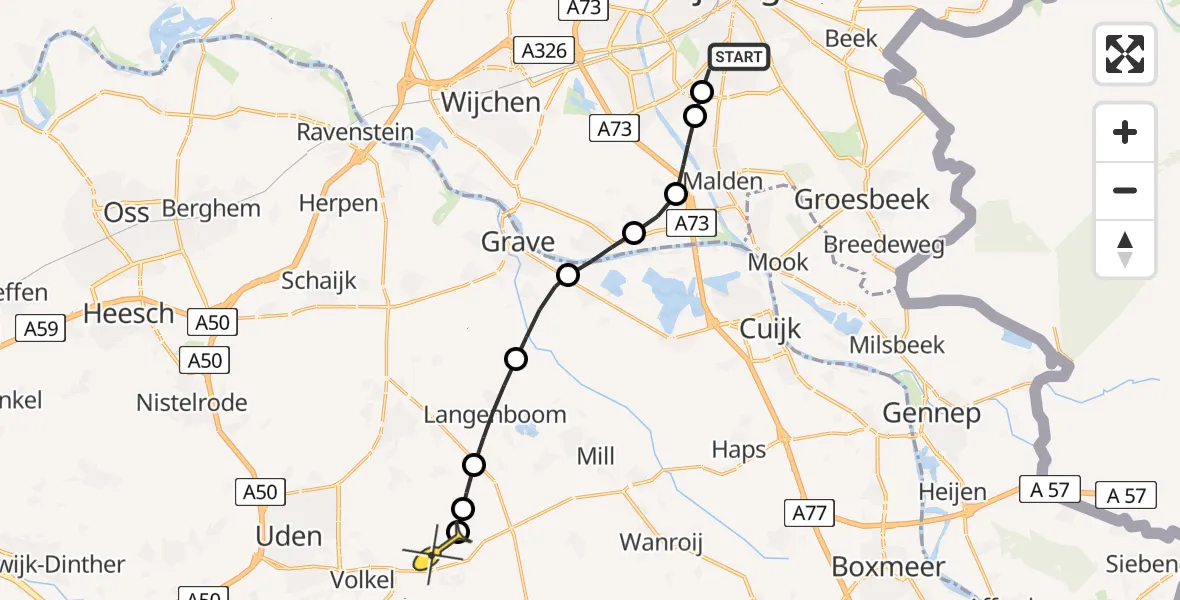 Routekaart van de vlucht: Lifeliner 3 naar Vliegbasis Volkel, Heidevenstraat