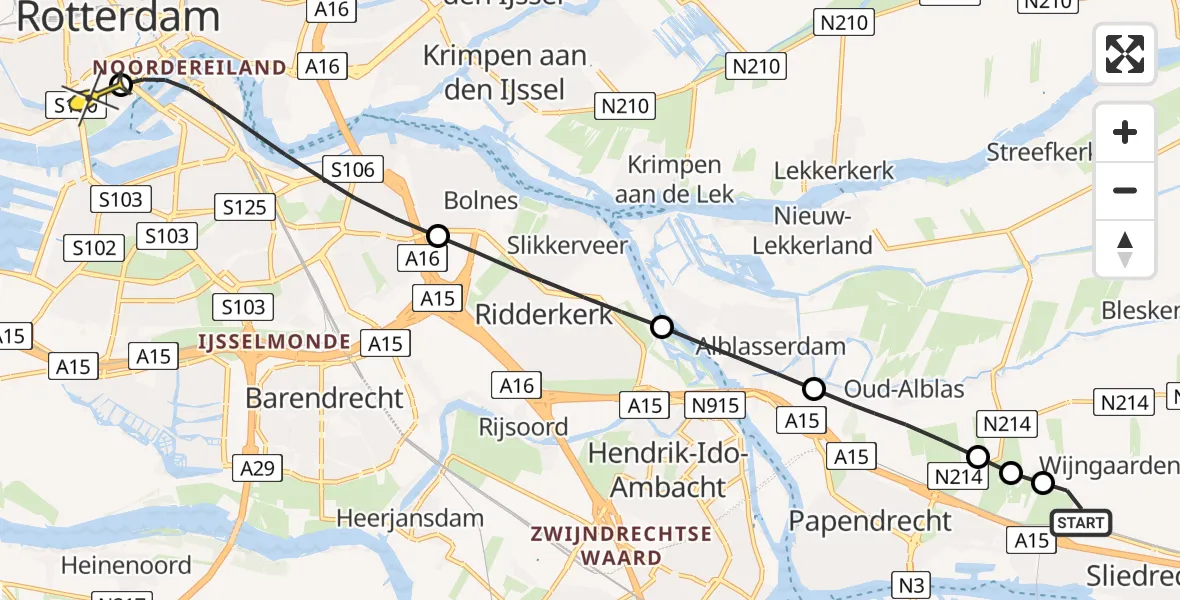 Routekaart van de vlucht: Lifeliner 2 naar Erasmus MC, Westeinde