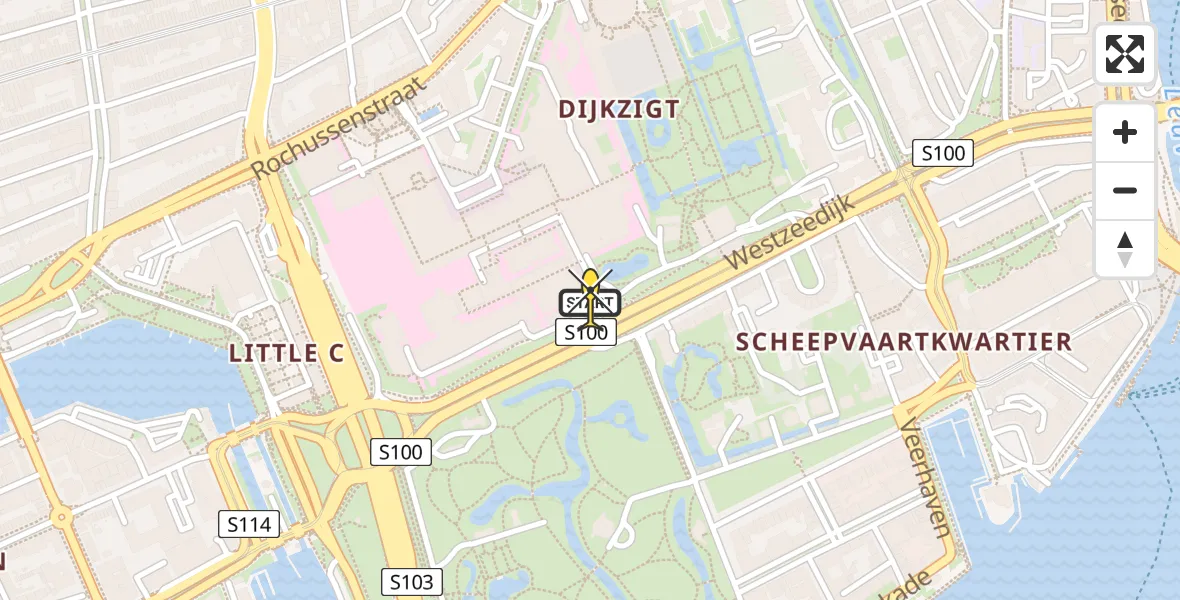 Routekaart van de vlucht: Lifeliner 2 naar Erasmus MC, Westzeedijk