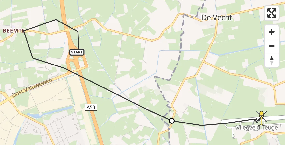 Routekaart van de vlucht: Lifeliner 1 naar Vliegveld Teuge, Beemterweg