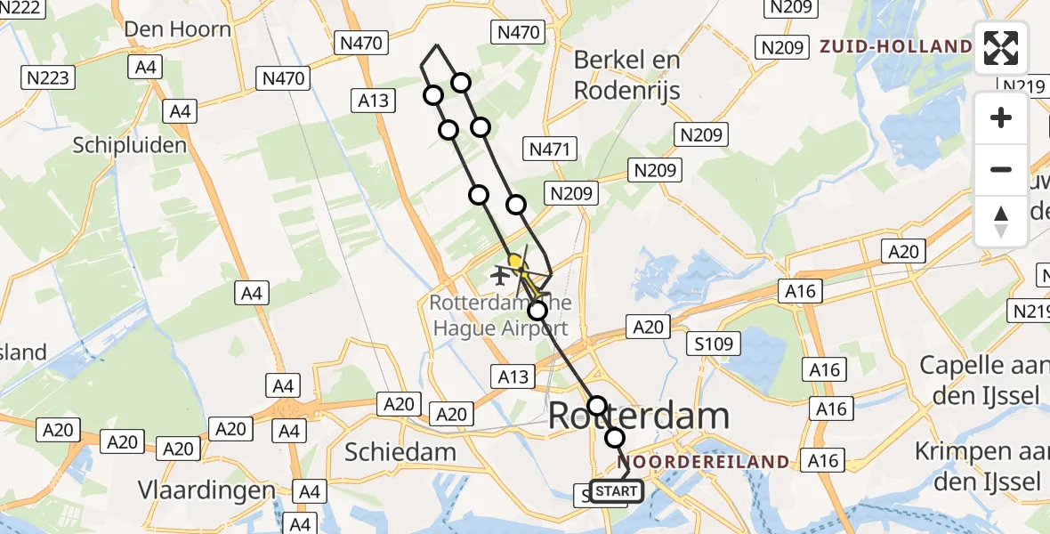 Routekaart van de vlucht: Lifeliner 2 naar Rotterdam The Hague Airport, Westersingel