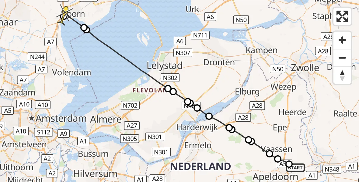 Routekaart van de vlucht: Lifeliner 1 naar Berkhout, Tiendijkenseweg