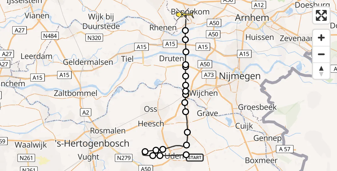 Routekaart van de vlucht: Lifeliner 3 naar Wageningen, Zeelandsedijk