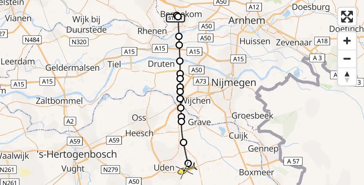 Routekaart van de vlucht: Lifeliner 3 naar Vliegbasis Volkel, Mansholtlaan