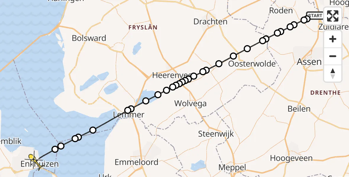 Routekaart van de vlucht: Lifeliner 4 naar Enkhuizen, Veldkampweg